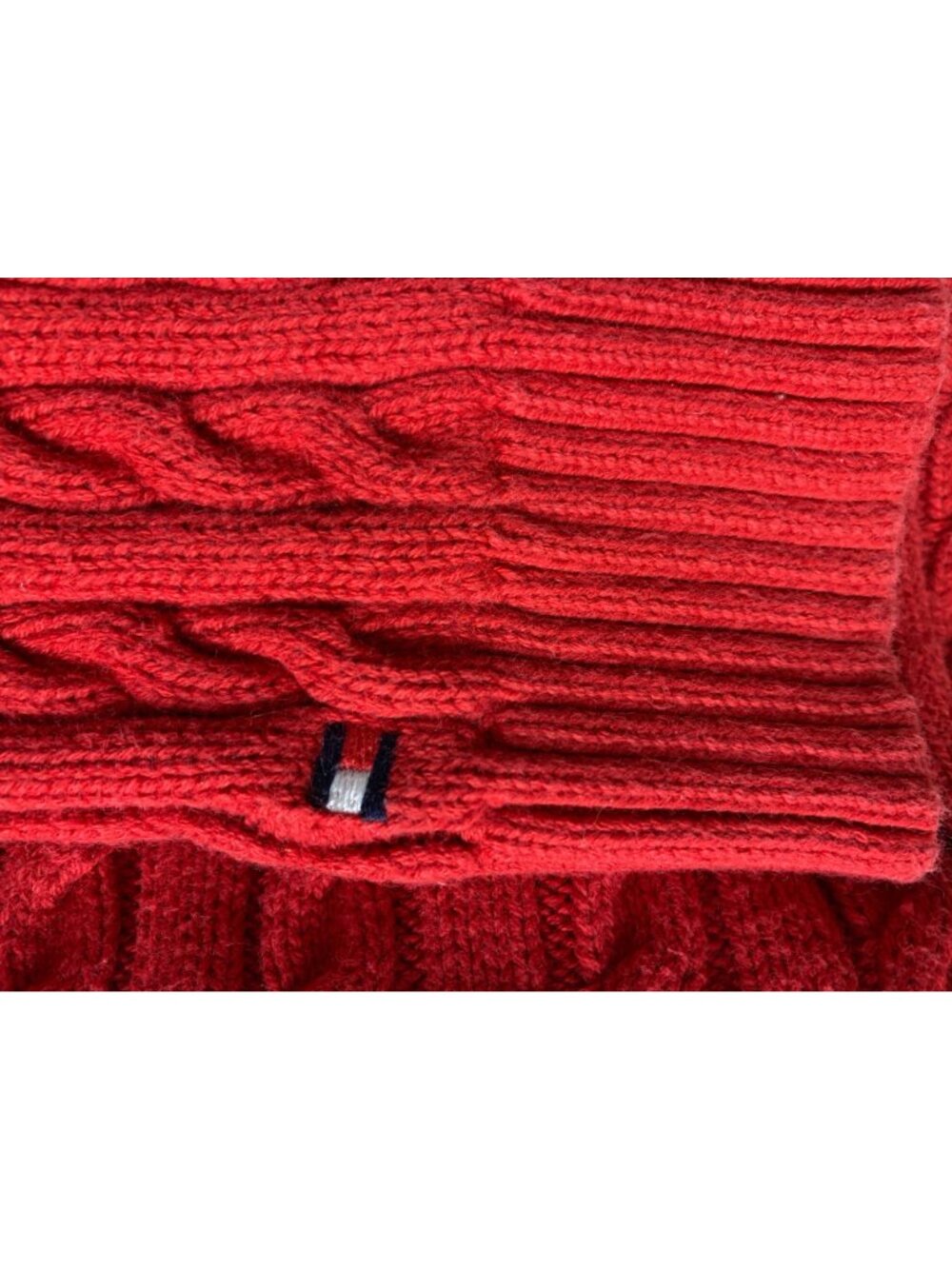 Womens Tommy Hilfiger Red Cable Knit Sweater M Crew Flag Cotton Long Sleeve - Picture 8 of 8